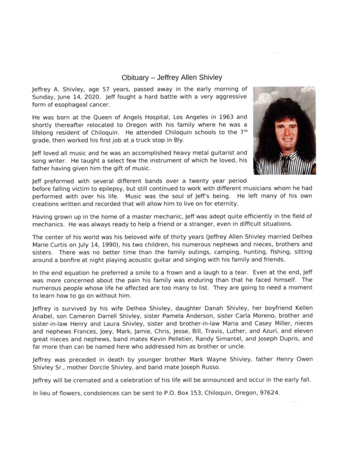 Jeff Shivley Obituary